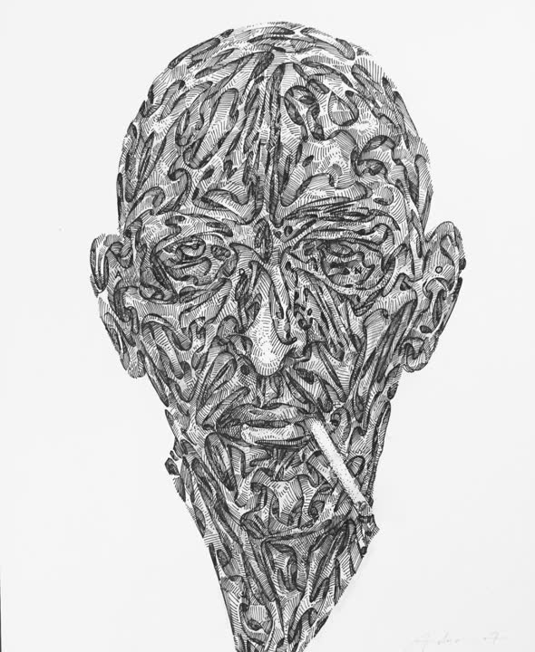 Smoker, ink on paper, 2015