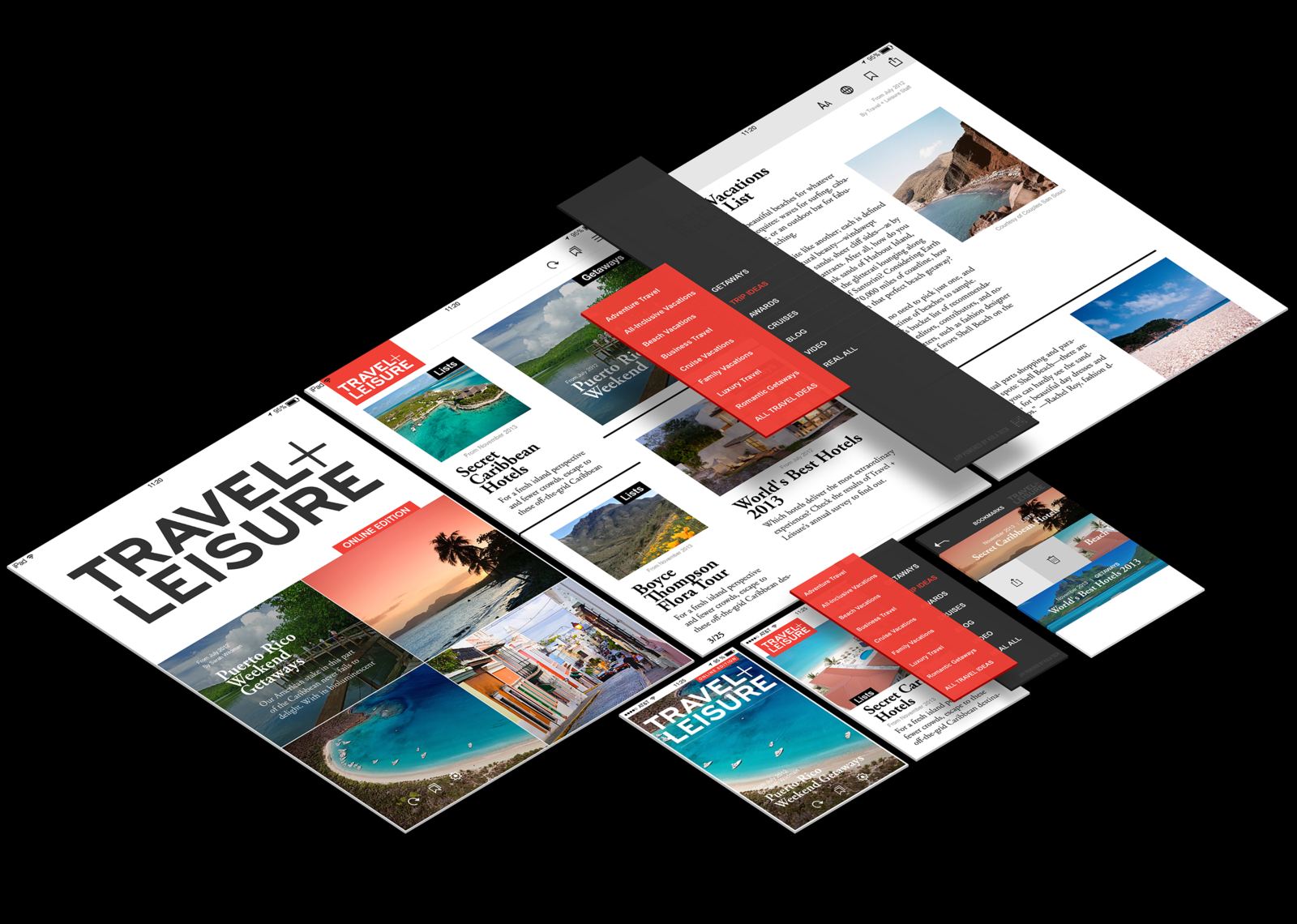 Travel + Leisure app screens